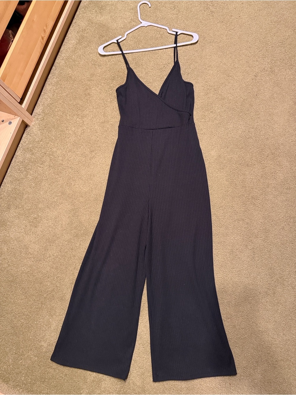 Forever 21 Black Ribbed Wide-Leg Jumpsuit